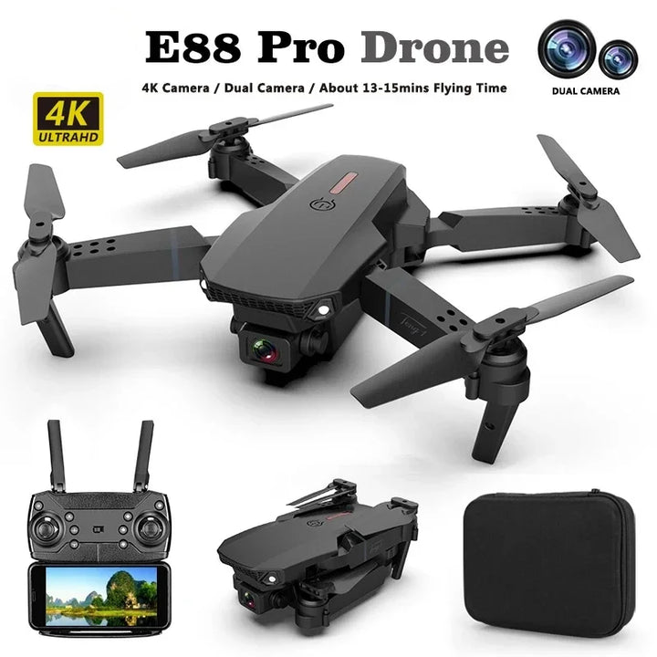 Latest  E88 Pro Drone 4k Profesional HD 4k Rc Airplane Dual-Camera Wide-Angle Head Remote Quadcopter Airplane Toy Helicopter