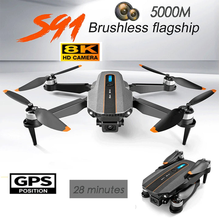 New S91 RC Drone 5G WiFi FPV 8K HD Dual Camera 360° Laser Obstacle Avoidance Brushless Motor GPS Return RC Quadcopter Drone Toys